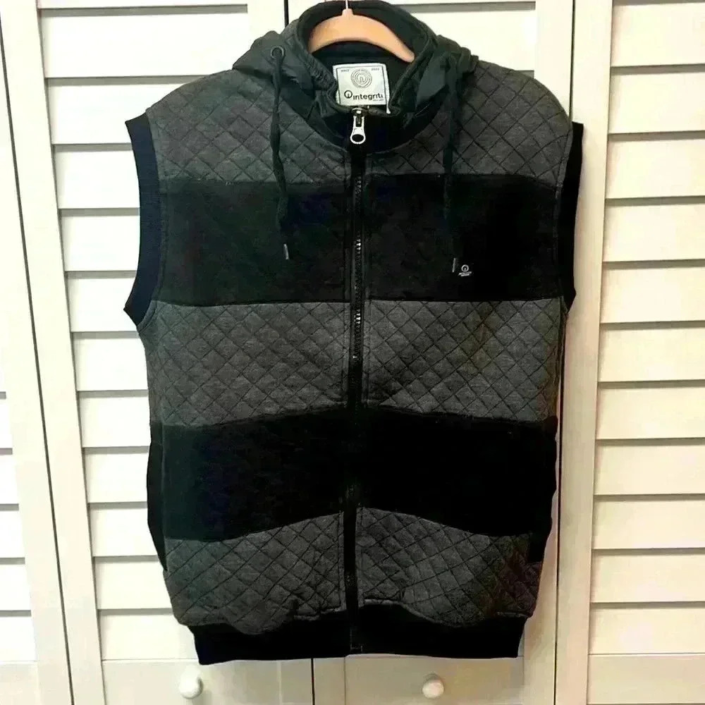 Integriti Full Zip Hooded Vest Size Medium Black & Gray